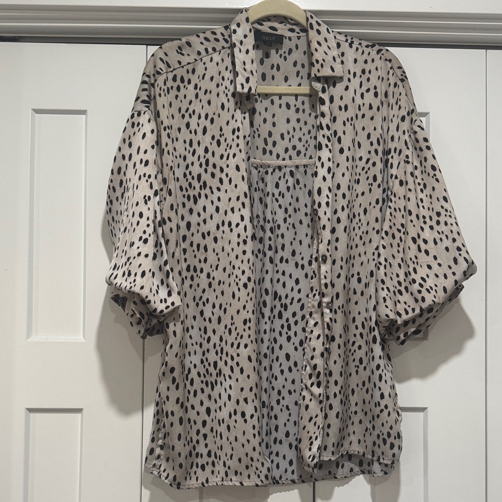 Zara Black and Cream Spotted Blouse